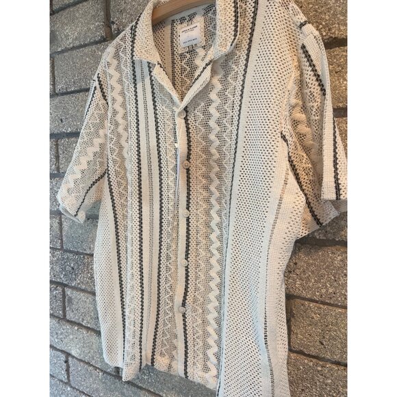 Denim & Flower Ricky Singh Mens XL White Crochet Knit Button-Up Shirt With Black - Picture 2 of 8